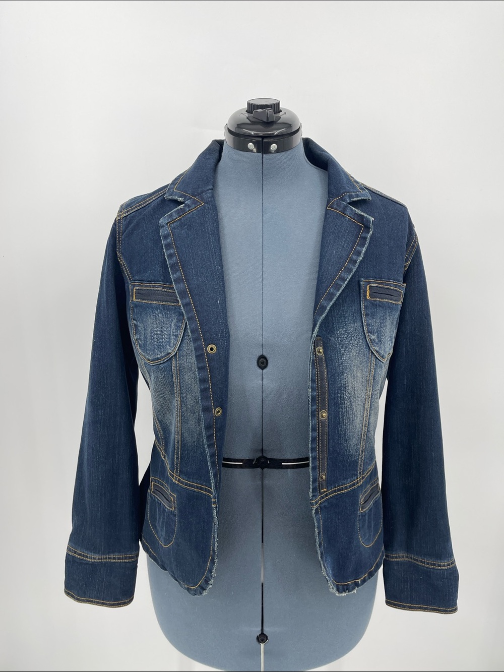Gitano Dark Blue Denim Jacket with Contrast Stitching WOMENS SIZE S VINTAGE
